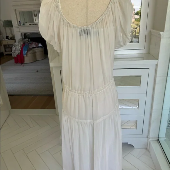La ligne Isabelle white silk chiffon midi dress with double tie waist. Size Xs - Picture 6 of 8